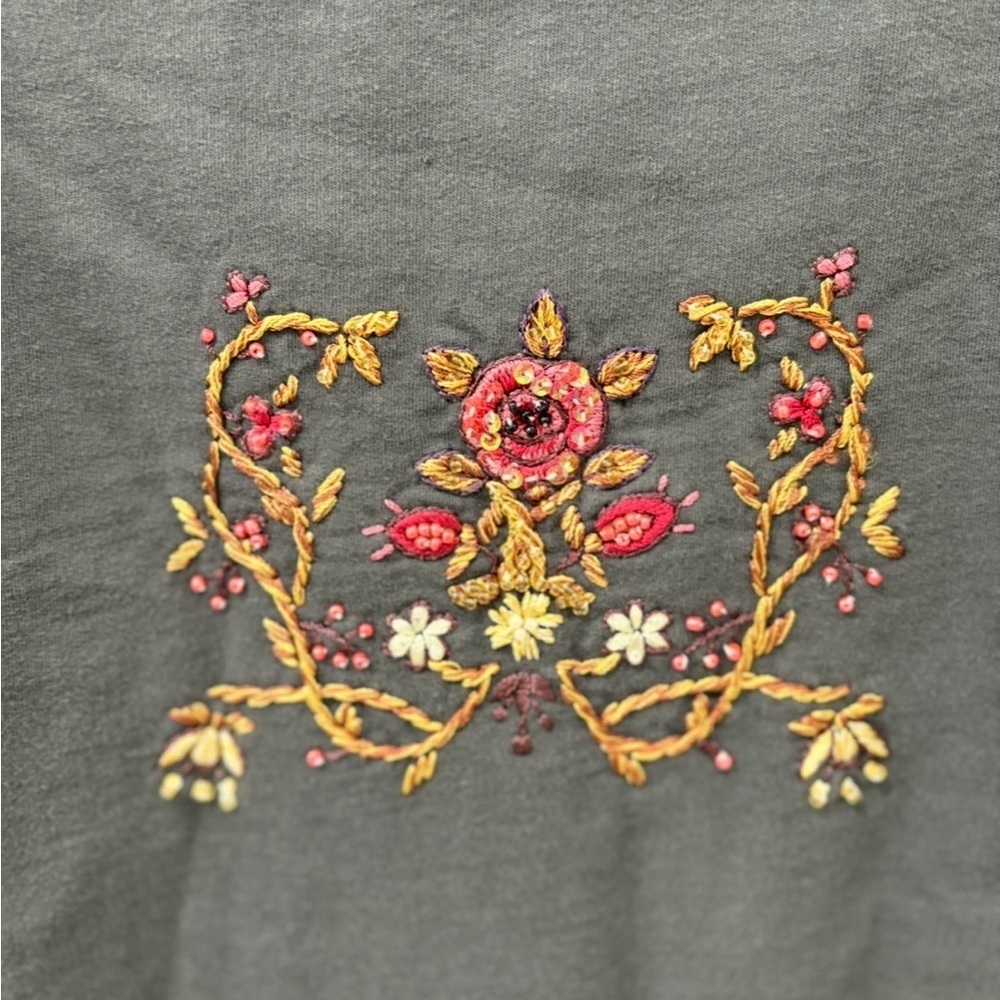 Y2K TWISTED HEARTS Charcoal Colored Women's Hoodie Sweatsuit Floral Embroidery - Picture 10 of 12